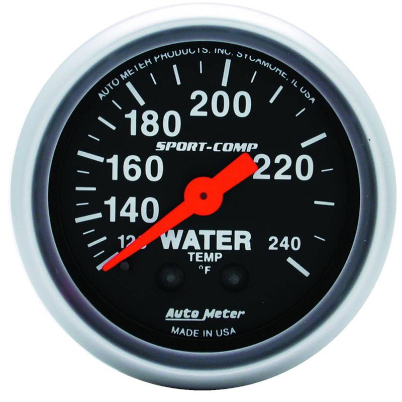AutoMeter - AutoMeter GAUGE, WATER TEMP, 2 1/16" , 120-240 Degrees F, MECHANICAL, 12FT., SPORT-COMP 3333
