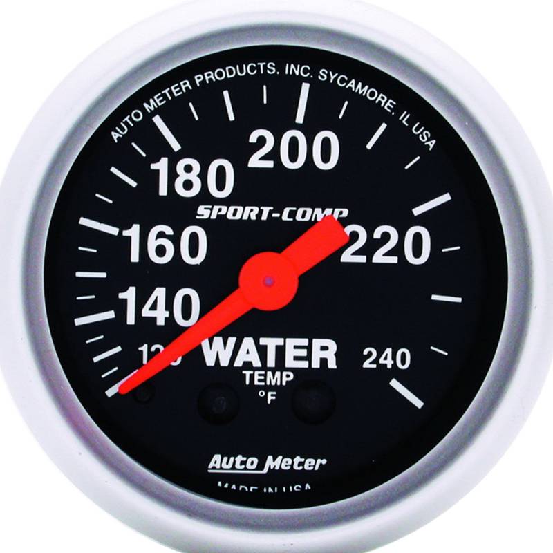 AutoMeter - AutoMeter GAUGE, WATER TEMP, 2 1/16" , 120-240 Degrees F, MECHANICAL, SPORT-COMP 3332