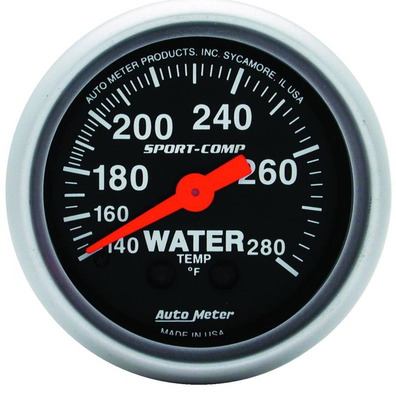 AutoMeter - AutoMeter GAUGE, WATER TEMP, 2 1/16" , 140-280 Degrees F, MECHANICAL, SPORT-COMP 3331
