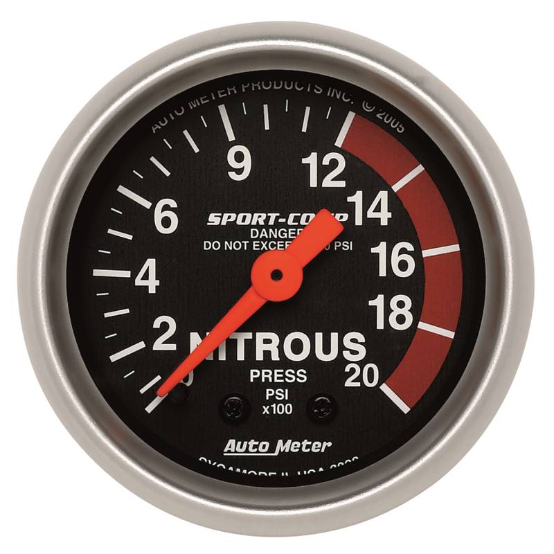 AutoMeter - AutoMeter GAUGE, NITROUS PRESSURE, 2 1/16" , 2000PSI, MECHANICAL, SPORT-COMP 3328