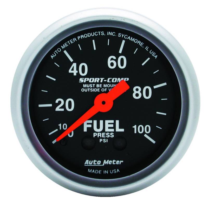 AutoMeter - AutoMeter GAUGE, FUEL PRESSURE, 2 1/16" , 100PSI, MECHANICAL, SPORT-COMP 3312