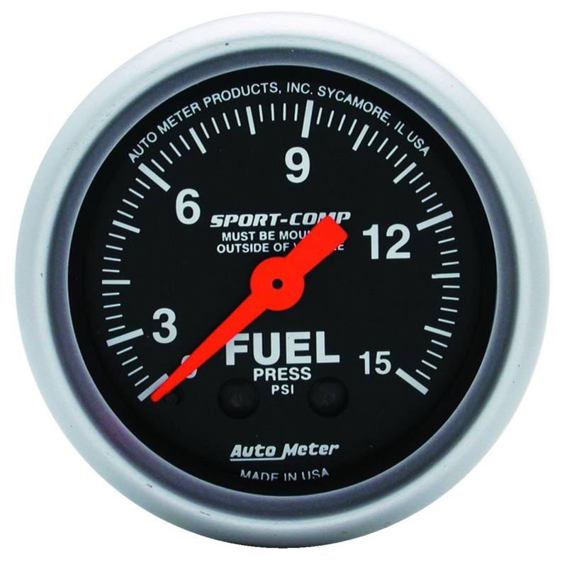 AutoMeter - AutoMeter GAUGE, FUEL PRESSURE, 2 1/16" , 15PSI, MECHANICAL, SPORT-COMP 3311