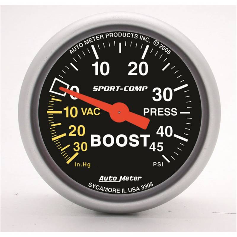 AutoMeter - AutoMeter GAUGE, VAC/BOOST, 2 1/16" , 30INHG-45PSI, MECHANICAL, SPORT-COMP 3308