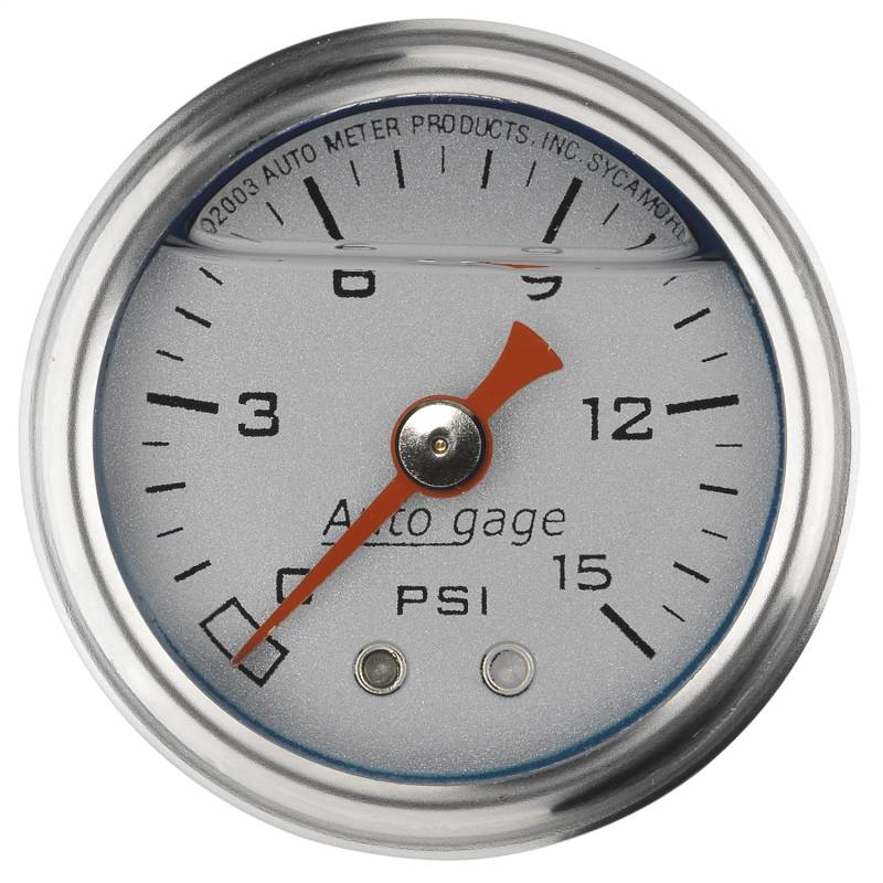 AutoMeter - AutoMeter GAUGE, PRESS, 1.5" DIRECT MNT, 15PSI, LIQUID FILLED MECH, SLVR, 1/8" NPTF MALE 2178