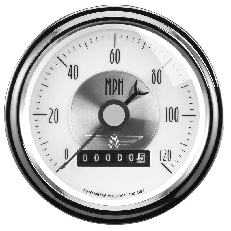 AutoMeter - AutoMeter GAUGE, SPEEDO, 3 3/8" , 120MPH, ELEC. PROGRAM W/WHEEL ODO, PRESTIGE PEARL 2085