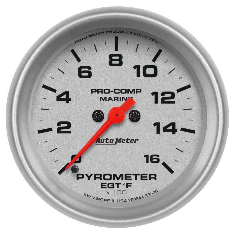 AutoMeter - AutoMeter GAUGE, PYROMETER, 2 5/8" , 0-1,600 Degrees F, MARINE SILVER 200844-33