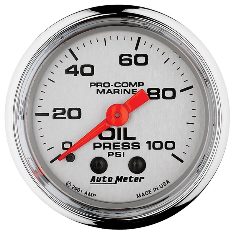 AutoMeter - AutoMeter GAUGE, OIL PRESSURE, 2 1/16" , 100PSI, MECHANICAL, MARINE CHROME 200790-35
