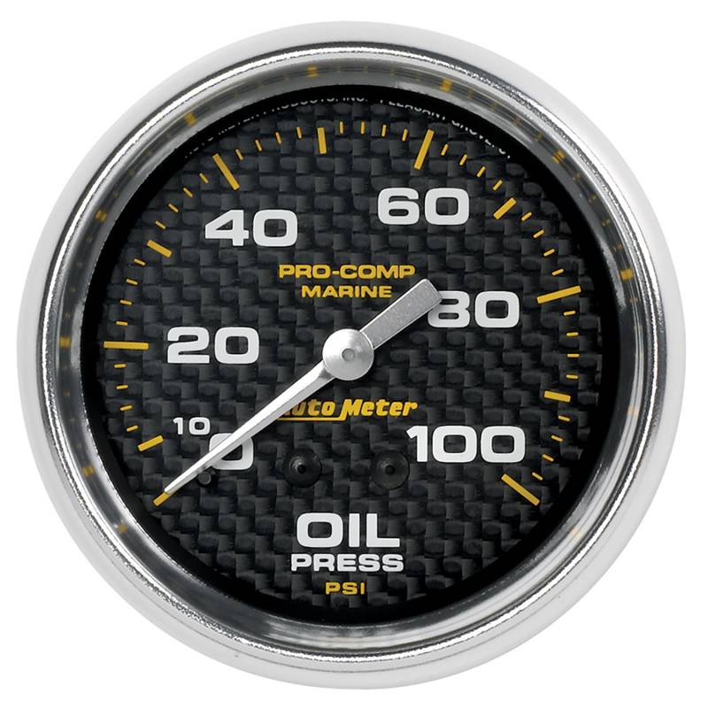 AutoMeter - AutoMeter GAUGE, OIL PRESSURE, 2 5/8" , 100PSI, MECHANICAL, MARINE CARBON FIBER 200777-40