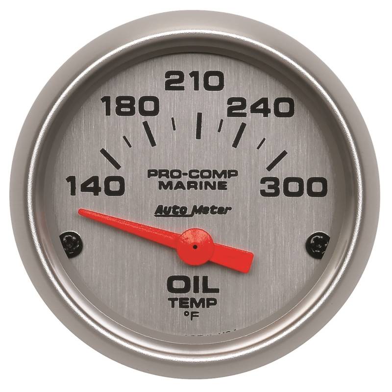 AutoMeter - AutoMeter GAUGE, OIL TEMP, 2 1/16" , 140-300 Degrees F, ELECTRIC, MARINE SILVER 200764-33