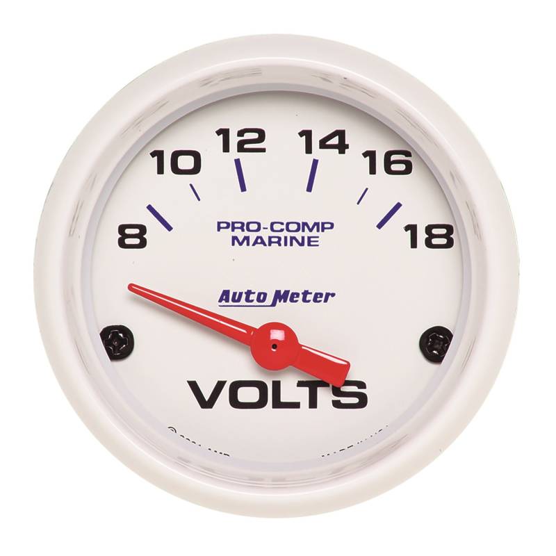AutoMeter - AutoMeter GAUGE, VOLTMETER, 2 1/16" , 18V, ELECTRIC, MARINE WHITE 200756