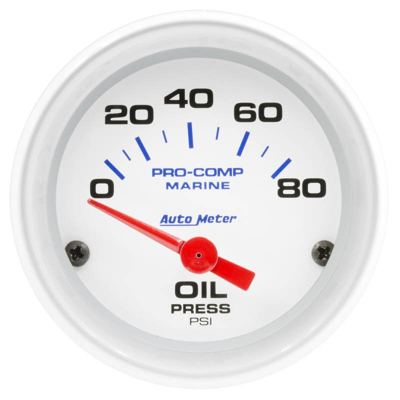 AutoMeter - AutoMeter GAUGE, OIL PRESSURE, 2 1/16" , 80PSI, ELECTRIC, MARINE WHITE 200744