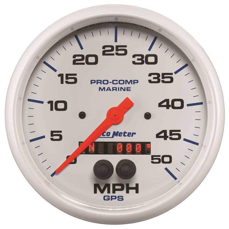 AutoMeter - AutoMeter GAUGE, SPEEDOMETER, 5" , 50MPH, GPS, MARINE WHITE 200644