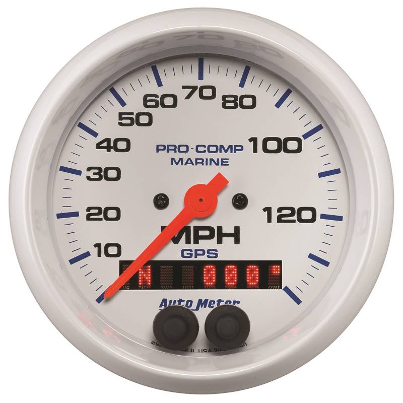AutoMeter - AutoMeter GAUGE, SPEEDOMETER, 3 3/8" , 140MPH, GPS, MARINE WHITE 200638