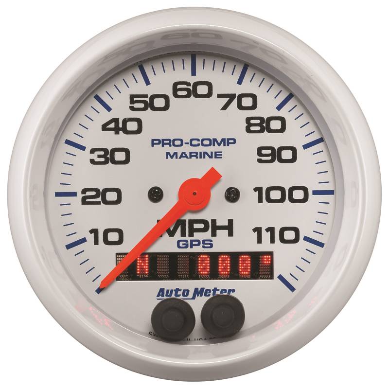 AutoMeter - AutoMeter GAUGE, SPEEDOMETER, 3 3/8" , 120MPH, GPS, MARINE WHITE 200637