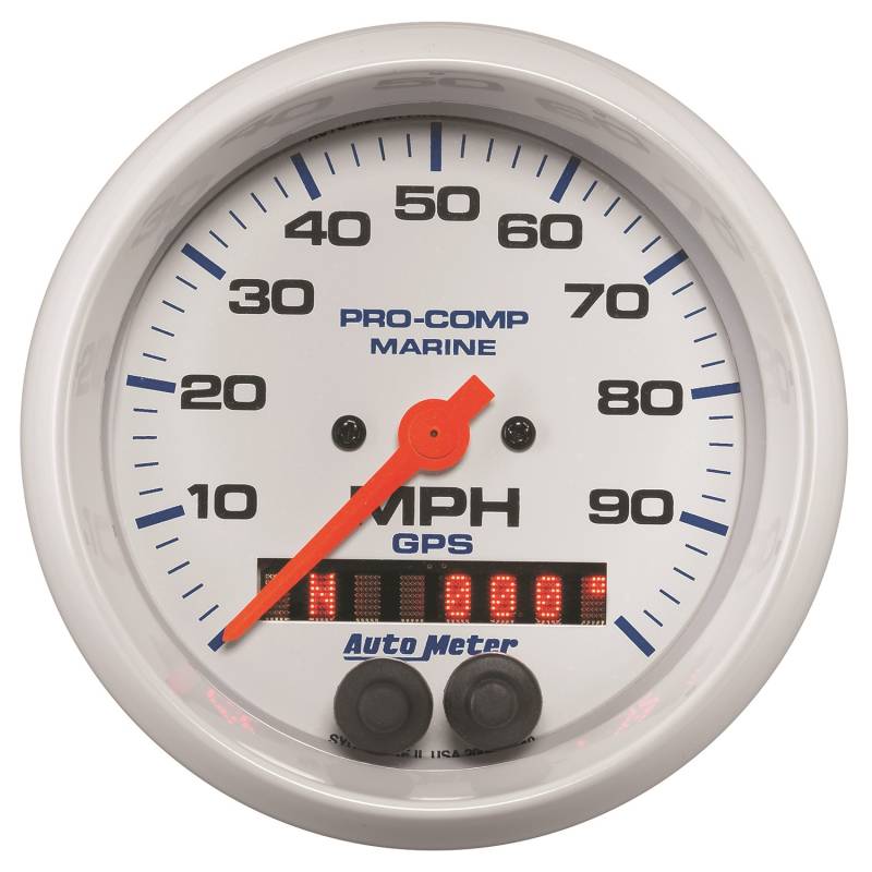 AutoMeter - AutoMeter GAUGE, SPEEDOMETER, 3 3/8" , 100MPH, GPS, MARINE WHITE 200636