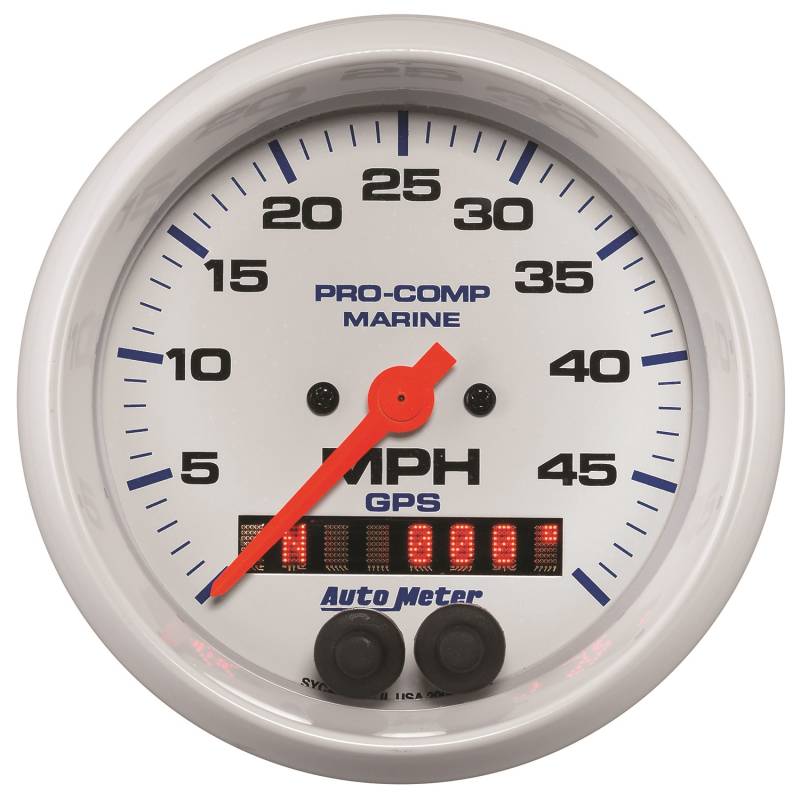 AutoMeter - AutoMeter GAUGE, SPEEDOMETER, 3 3/8" , 50MPH, GPS, MARINE WHITE 200635