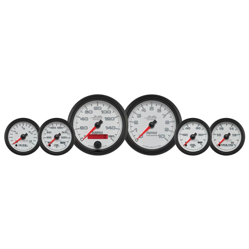 AutoMeter - AutoMeter GAUGE KIT, 6 PC. KIT, 3 3/8" & 2 1/16" , BAGGER, WHITE, PRO-CYCLE 19501