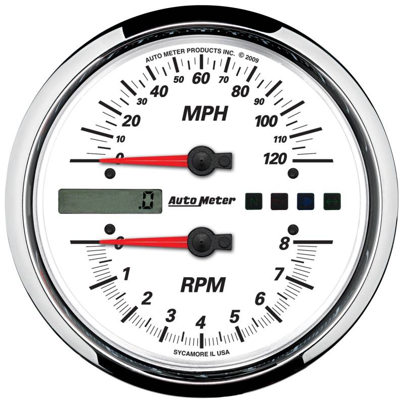 AutoMeter - AutoMeter GAUGE, TACH/SPEEDO, 4 1/2" , 8K RPM/120 MPH, WHITE, PRO-CYCLE 19467