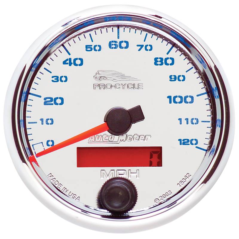 AutoMeter - AutoMeter GAUGE, SPEEDO, 2 5/8" , 120 MPH, ELEC, CHROME, PRO-CYCLE 19342