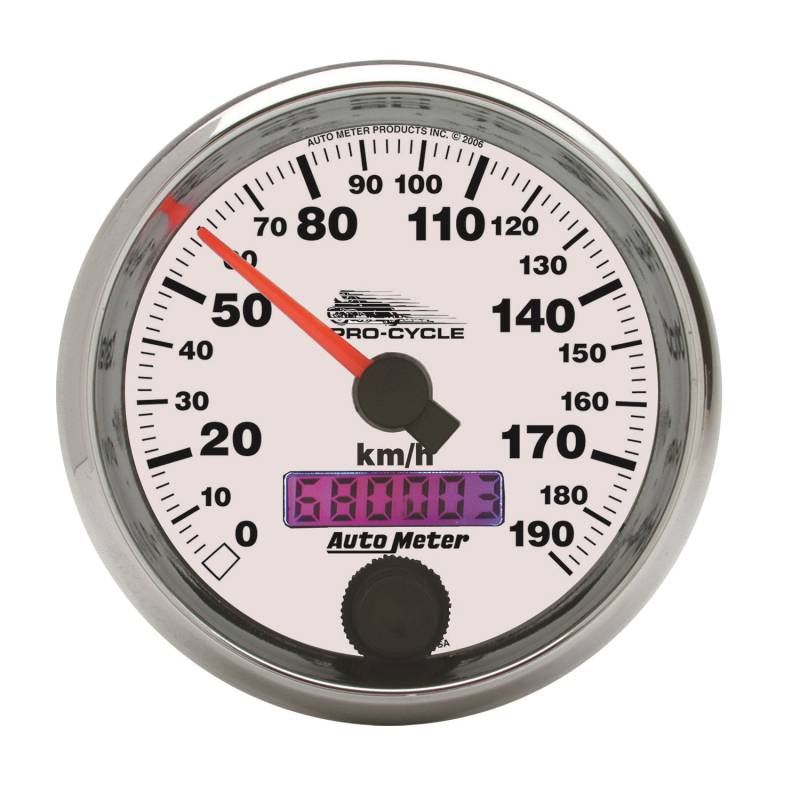 AutoMeter - AutoMeter GAUGE, SPEEDO, 2 5/8" , 190 KM/H, ELEC, WHITE, PRO-CYCLE 19341-M