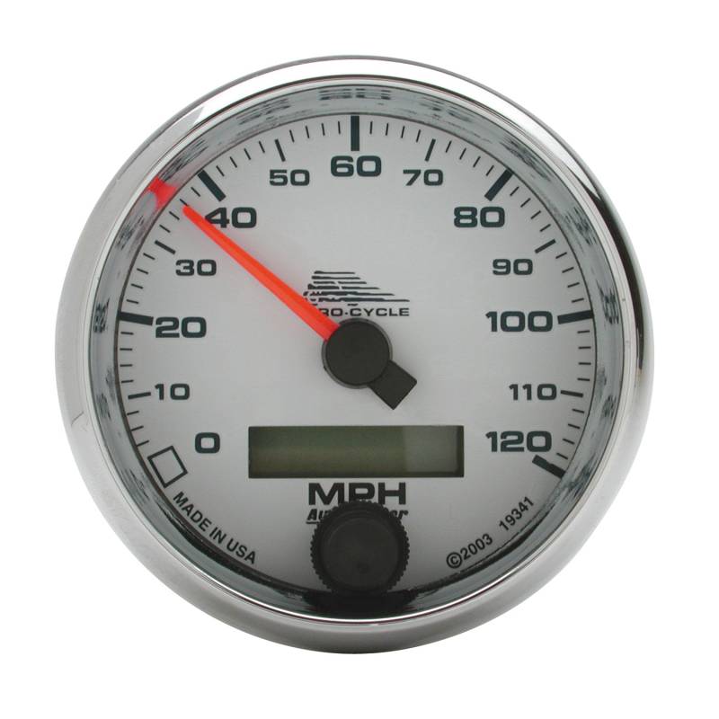 AutoMeter - AutoMeter GAUGE, SPEEDO, 2 5/8" , 120 MPH, ELEC, WHITE, PRO-CYCLE 19341