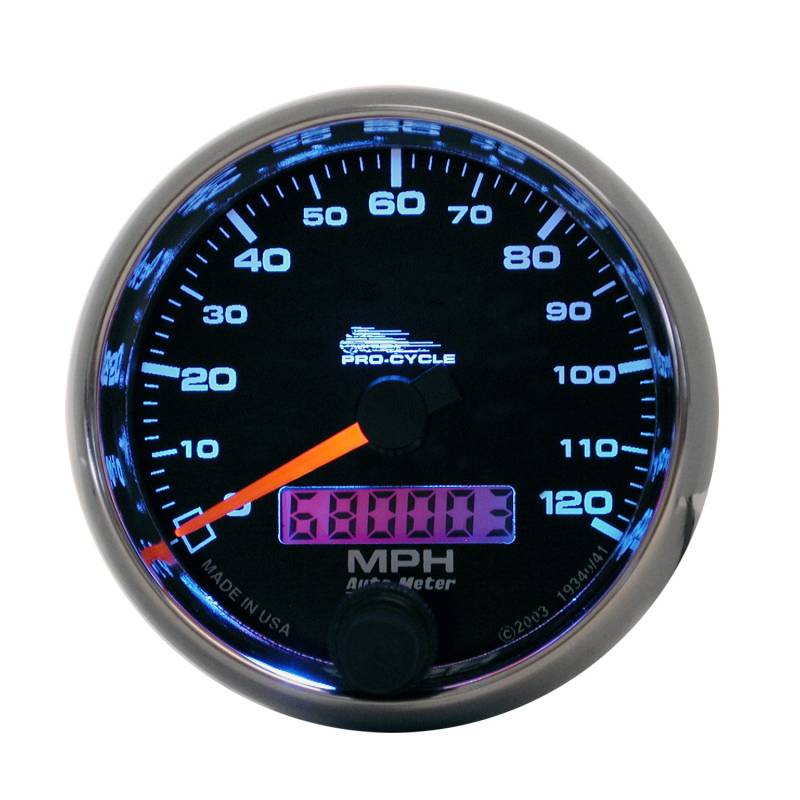AutoMeter - AutoMeter GAUGE, SPEEDO, 2 5/8" , 120 MPH, ELEC, BLACK, PRO-CYCLE 19340