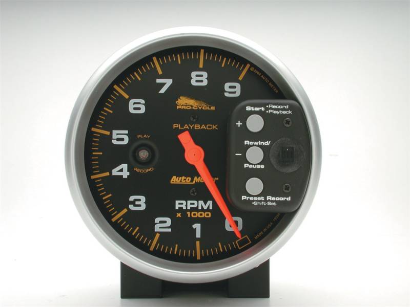 AutoMeter - AutoMeter GAUGE, TACH, 5" , 9K RPM, PEDESTAL W/ RPM PLAYBACK, BLACK, PRO-CYCLE 19266