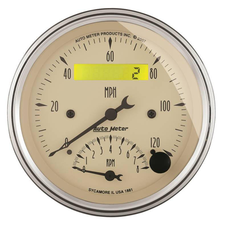 AutoMeter - AutoMeter GAUGE, TACH/SPEEDO, 3 3/8" , 120MPH & 8K RPM, ELEC. PROGRAM., ANTQ BEIGE 1881