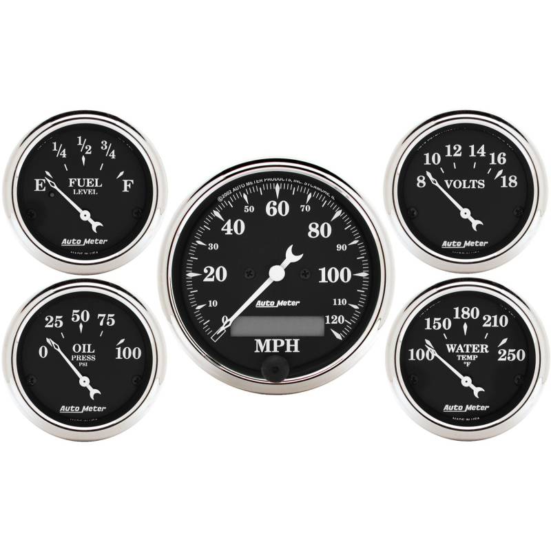 AutoMeter - AutoMeter GAUGE KIT, 5 PC., 3 1/8" & 2 1/16" , ELEC. SPEEDOMETER, OLD TYME BLACK 1709