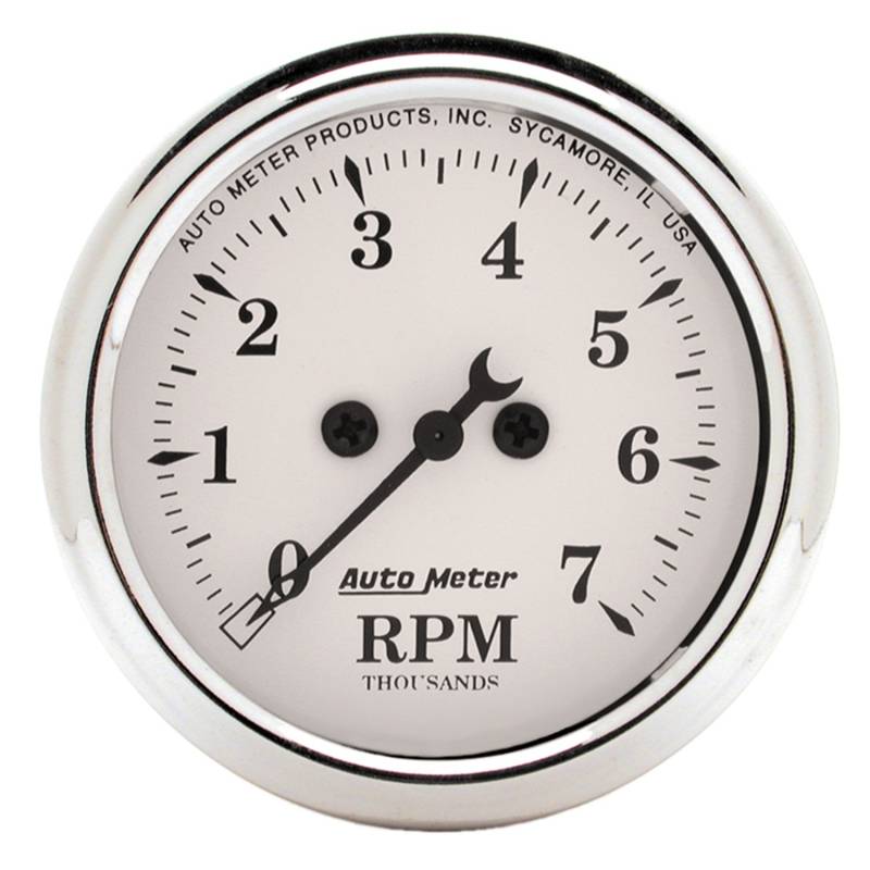 AutoMeter - AutoMeter GAUGE, TACHOMETER, 2 1/16" , 7K RPM, IN-DASH, OLD TYME WHITE 1694