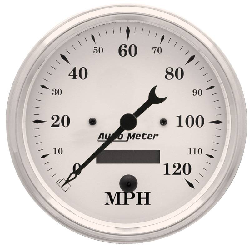AutoMeter - AutoMeter GAUGE, SPEEDO., 5" , 120MPH, ELEC. PROG. W/ LCD ODO, OLD TYME WHITE 1689