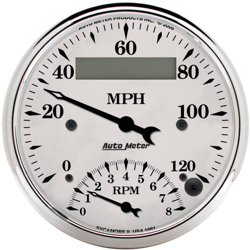 AutoMeter - AutoMeter GAUGE, TACH/SPEEDO, 3 3/8" , 120MPH & 8K RPM, ELEC. PROGRAM., OLD TYME WHT 1681