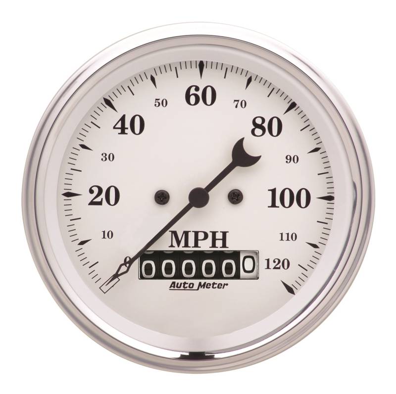 AutoMeter - AutoMeter GAUGE, SPEEDO., 3 3/8" , 120MPH, ELEC. PROG. W/ WHEEL ODO, OLD TYME WHITE 1679