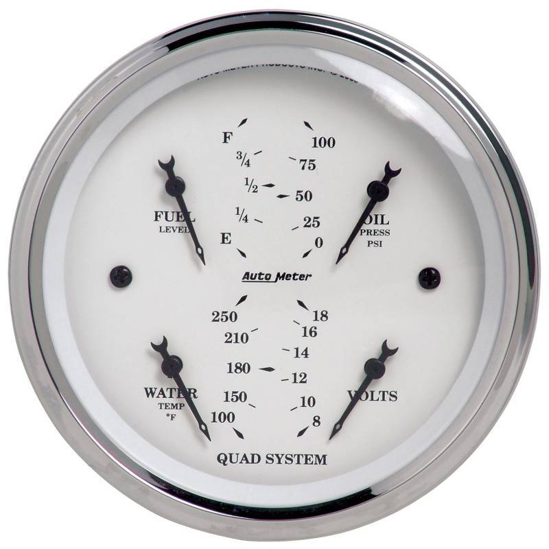 AutoMeter - AutoMeter GAUGE, QUAD, 3 3/8" , 240OE-33OF, ELEC, OLD TYME WHITE 1612