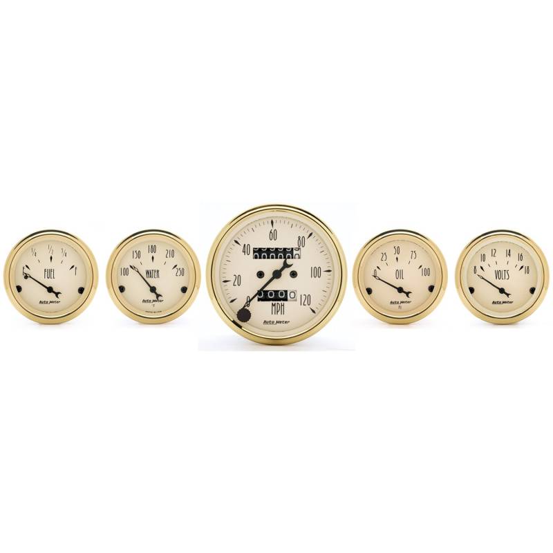 AutoMeter - AutoMeter GAUGE KIT, 5 PC., 3 1/8" & 2 1/16" , MECH. SPEEDOMETER, GOLDEN OLDIES 1501