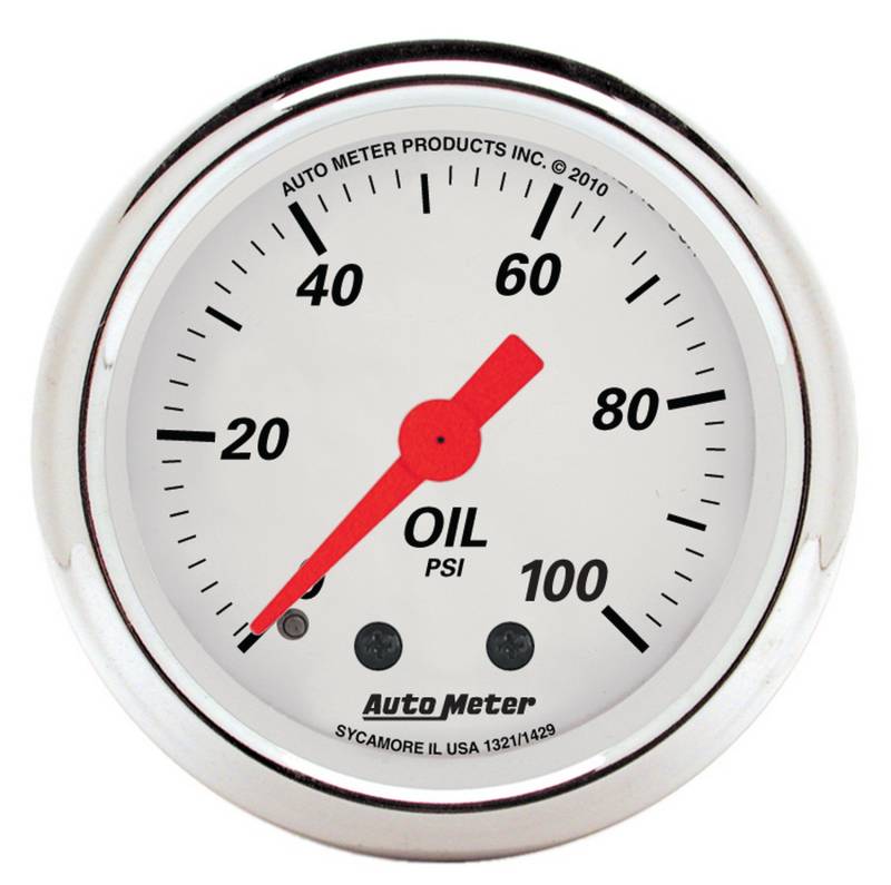 AutoMeter - AutoMeter GAUGE, OIL PRESS, 2 1/16" , 100PSI, MECH, ARCTIC WHITE 1321