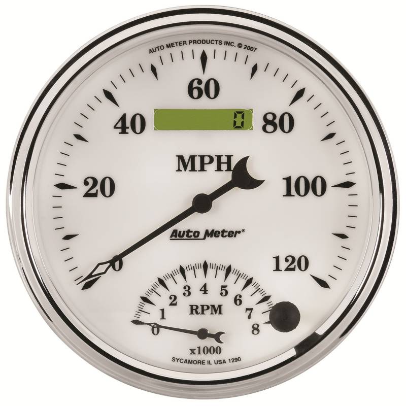 AutoMeter - AutoMeter GAUGE, TACH/SPEEDO, 5" , 120MPH & 8K RPM, ELEC. PROGRAM, OLD TYME WHITE II 1290