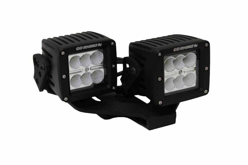 Go Rhino - Go Rhino Center Hood Light Mount for Jeep JL/JT - Fits Dual 3" LED Cubes w offset mount 732231T