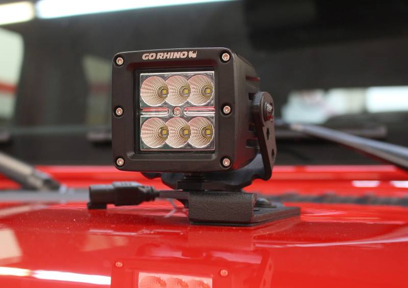 Go Rhino - Go Rhino Center Hood Light Mount for Jeep JL/JT - Fits Single 3" LED Cube Light 732230T