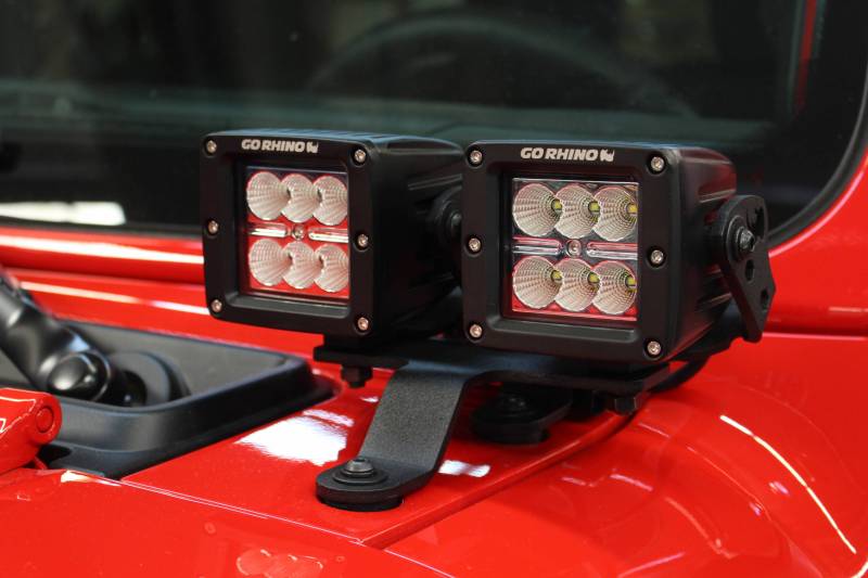 Go Rhino - Go Rhino Windshield Cowl Light Mount for Jeep JL/JT - Fits Dual 3" Cube Lights  730230T