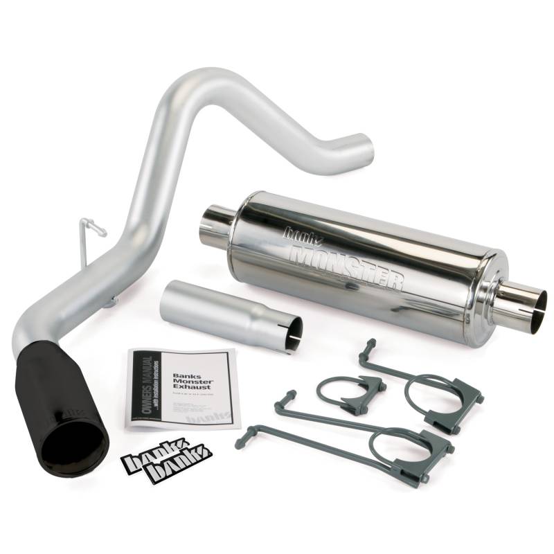 Banks Power - Monster Exhaust System Single Exit Black Round Tip 08-10 Ford 6.8 S/D Super Duty Truck ECSB/CCSB or and 11-16 Ford 6.2 CCLB Banks Power