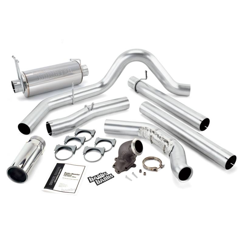 Banks Power - Monster Exhaust System W/Power Elbow Single Exit Chrome Round Tip 01-03 Ford 7.3L-275hp Manual Transmission W/Catalytic Converter Banks Power