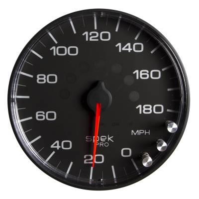 AutoMeter GAUGE, SPEEDOMETER, 5" , 180 MPH, ELEC. PROGRAMMABLE, BLACK/BLACK, SPEK-PRO P230328