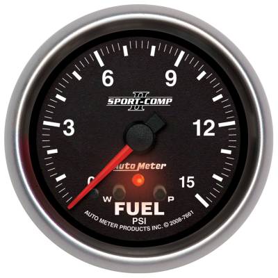 AutoMeter GAUGE, FUEL PRESS, 2 5/8" , 15PSI, STEPPER MOTOR W/ PEAK & WARN, SPORT-COMP II 7661