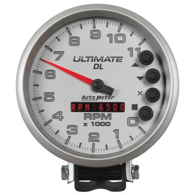 AutoMeter GAUGE, TACH, 5" , 11K RPM, PEDESTAL, DATALOGGING, ULTIMATE DL PLAYBACK, SILVER 6895