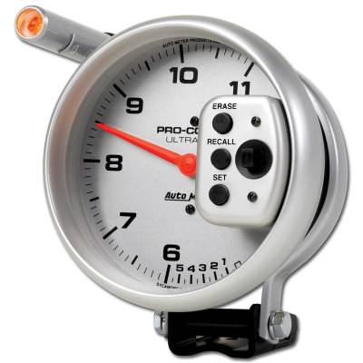 AutoMeter GAUGE, TACH, 5" , 11K RPM, PEDESTAL W/ QUICK LITE, DUAL RANGE W/PEAK MEMORY, UL 6855