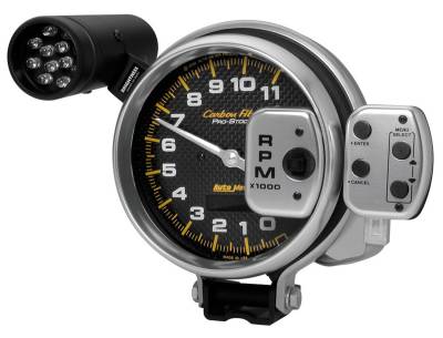 AutoMeter GAUGE, TACH, 5", 11K RPM, PRO-STOCK PEDESTAL W/ SUPER LITE & PK MEM, CARBON FIBR 6836