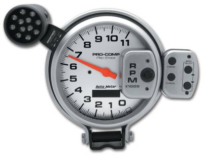 AutoMeter GAUGE, TACH, 5" , 11K RPM, PRO-STOCK PEDESTAL W/ SUPER LITE & PEAK MEM, UL 6834