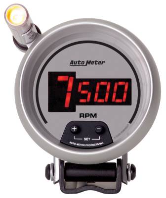 AutoMeter GAUGE, TACH, 3 3/4" , 10K RPM, PEDESTAL W/ QUICK-LITE, DIGITAL, SLVR W/ RED LED 6599