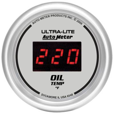 AutoMeter GAUGE, OIL TEMP, 2 1/16" , 340 Degrees F, DIGITAL, SILVER DIAL W/ RED LED 6548